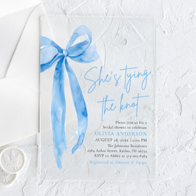 Invitaciones Acrílicas Foto Blue Bow que está atando la ducha nupcial (Subido por el creador)