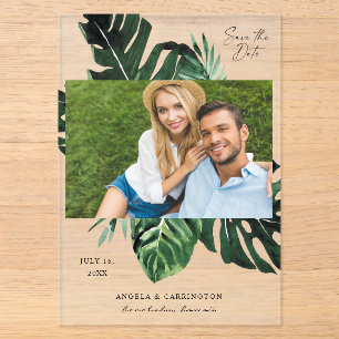 Invitaciones Acrílicas Foto de Ahorro de Fecha de Hoja de Palma Tropical