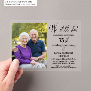 Invitaciones Acrílicas Foto de aniversario de bodas de 75 años que todaví