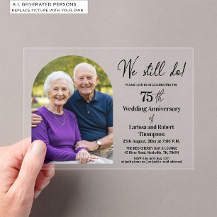 Invitaciones Acrílicas Foto de aniversario de bodas de 75 años que todaví