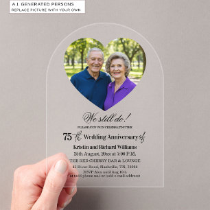 Invitaciones Acrílicas Foto de aniversario de bodas de 75 años todavía lo