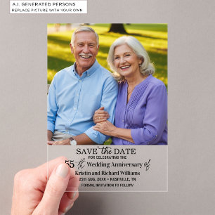 Invitaciones Acrílicas Foto de Aniversario de Bodas número 55 para Save t