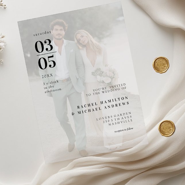 Invitaciones Acrílicas Foto de boda atrevida de moda (Bold Trending Photo Wedding Acrylic Invitations)
