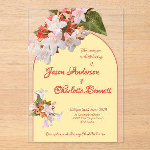 Invitaciones Acrílicas Foto de boda de amarillo mantequilla y madreselva
