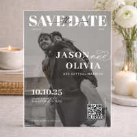 Foto de boda de portada de revista en blanco y neg
