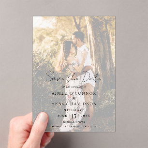 Invitaciones Acrílicas Foto de Bodas con Letra Moderna Save the Date en S
