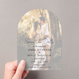 Invitaciones Acrílicas Foto de Bodas Modernas con Letra Rústica para Guar