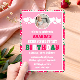 Invitaciones Acrílicas Foto de celebración del primer cumpleaños de fresa