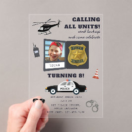 Invitaciones Acrílicas Foto de cumpleaños con tema de policía policía pol