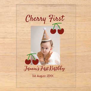 Invitaciones Acrílicas Foto de cumpleaños feliz de cereza para niños mode