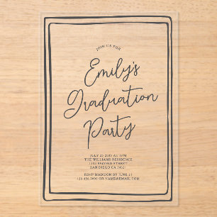 Invitaciones Acrílicas Foto de fiesta de graduación simple dibujada a man