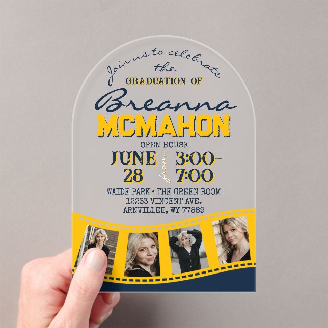 Invitaciones Acrílicas Foto de graduación artística de la Marina de Fútbo (Insitu (portátil))