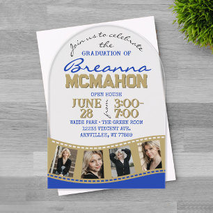 Invitaciones Acrílicas Foto de graduación artística Tira de película azul