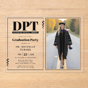 Invitaciones Acrílicas Foto de graduación de Doctor en Terapia Física DPT