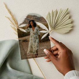 Invitaciones Acrílicas Foto de graduación de Palm Tree Tropical Boho Retr