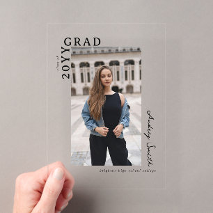 Invitaciones Acrílicas Foto de Graduación de Posgrado de Escritura Modern
