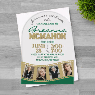 Invitaciones Acrílicas Foto de graduación en arco con tira de película ve