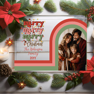 Invitaciones Acrílicas Foto de la familia Retro Arch Merry Christmas
