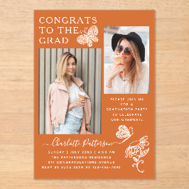 Invitaciones Acrílicas Foto de Mariposa Naranja Fiesta de Graduación