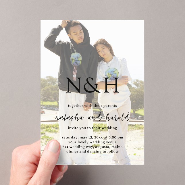 Invitaciones Acrílicas Foto de Natasha Monograma Boda moderno (Insitu (portátil))