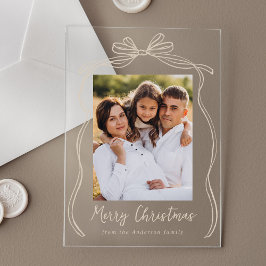 Invitaciones Acrílicas Foto de Navidad alegre con lazo en color taupe vin