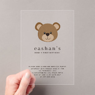 Invitaciones Acrílicas Foto de primer cumpleaños de Cute Bear