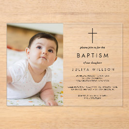 Invitaciones Acrílicas Foto del Bautismo de Oro de moda