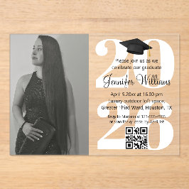 Invitaciones Acrílicas foto fiesta de graduación 2026 código qr escritura