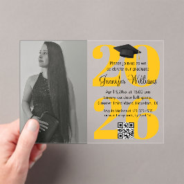 Invitaciones Acrílicas foto fiesta de graduación 2026 código qr naranja a