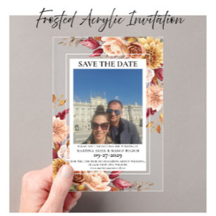 Invitaciones Acrílicas Foto floral de otoño para salvar la fecha