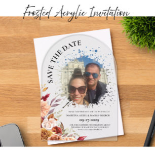 Invitaciones Acrílicas Foto Floral de Otoño Save the date Helado