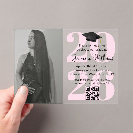 Invitaciones Acrílicas foto graduación 2026 fiesta código qr guión rosa