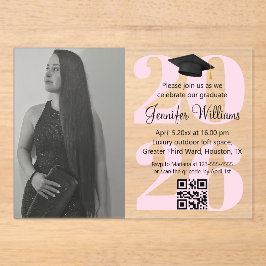 Invitaciones Acrílicas foto graduación 2026 fiesta código qr guión rosa