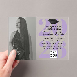 Invitaciones Acrílicas foto graduación fiesta 2026 código qr letra purpur