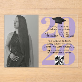 Invitaciones Acrílicas foto graduación fiesta 2026 código qr letra purpur