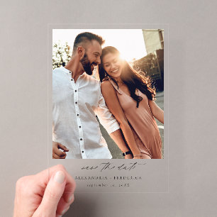 Invitaciones Acrílicas Foto Instantánea - Chic Blanco Largo Save the Date