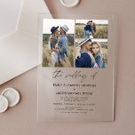 Invitaciones Acrílicas Foto minimalista elegante Boda moderno 3 Foto<br><div class="desc">Fotografía minimalista Elegante Boda moderno 3 Invitaciones acrílicas fotográficas combinan simplicidad con sofisticación, presentando cuatro fotos preciadas en un elegante y claro fondo acrílico. Este diseño contemporáneo combina recuerdos personales con un diseño elegante, lo que permite a las parejas mostrar momentos juntos mientras invitan a los huéspedes de una manera...</div>