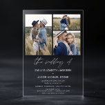 Invitaciones Acrílicas Foto minimalista elegante Boda moderno 3 Foto<br><div class="desc">Fotografía minimalista Elegante Boda moderno 3 Invitaciones acrílicas fotográficas combinan simplicidad con sofisticación, presentando cuatro fotos preciadas en un elegante y claro fondo acrílico. Este diseño contemporáneo combina recuerdos personales con un diseño elegante, lo que permite a las parejas mostrar momentos juntos mientras invitan a los huéspedes de una manera...</div>