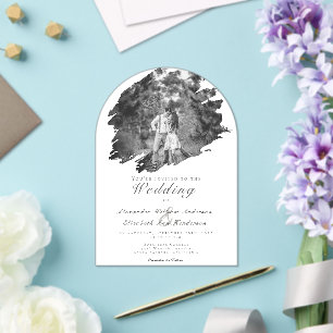Invitaciones Acrílicas Foto moderna de pincel   Boda blanco