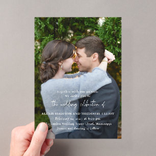 Invitaciones Acrílicas Foto Moderna en Blanco y Negro Boda Chic