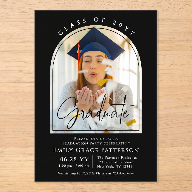 Invitaciones Acrílicas Foto: Partido de Graduación de Guiones para Gradua (Anverso)