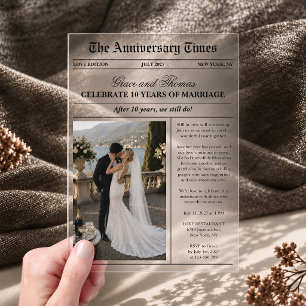 Invitaciones Acrílicas Foto Periódico Aniversario Boda