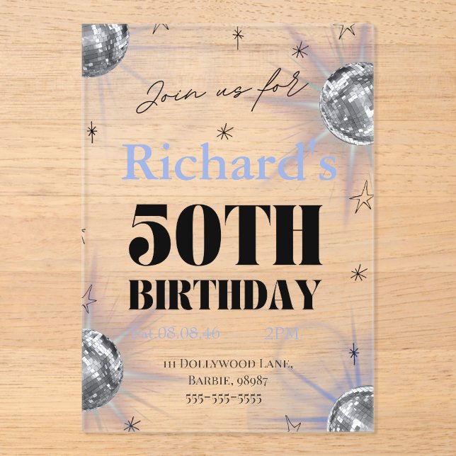 Invitaciones Acrílicas foto personalizada cumpleaños 50 custom (Anverso)