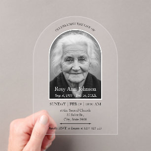 Invitaciones Acrílicas Foto personalizada de funeral conmemorativo