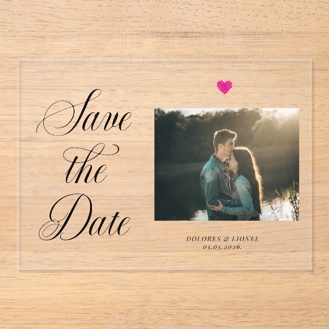 Invitaciones Acrílicas Foto Romántica para Guardar la Fecha (Anverso)