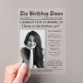 Invitaciones Acrílicas Foto única del periódico por 25 años