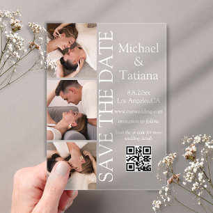 Invitaciones Acrílicas fotoboth de diseño 3 fotos qr código guardar la fe