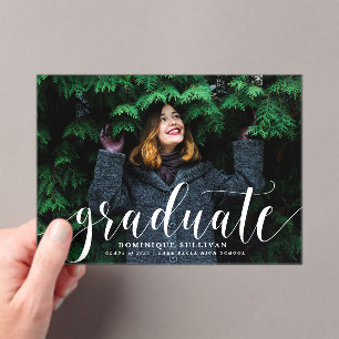 Invitaciones Acrílicas Fotografía de Caligrafía Moderna Blanca para Gradu