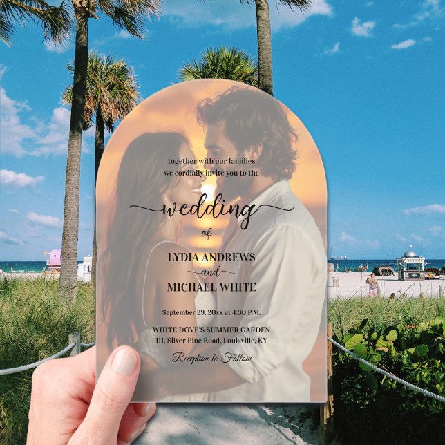 Invitaciones Acrílicas Fotos con superposición de texto simple para boda (Subido por el creador)