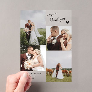Invitaciones Acrílicas Fotos de boda románticas de corazón negro Gracias